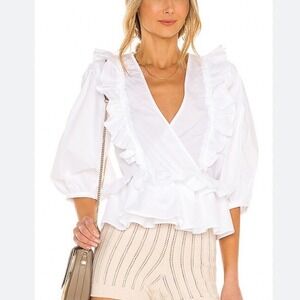 New Joie ivory Cotton Ruffle Wrap Peplum Puff Sleeve Blouse TP041852536 S XS